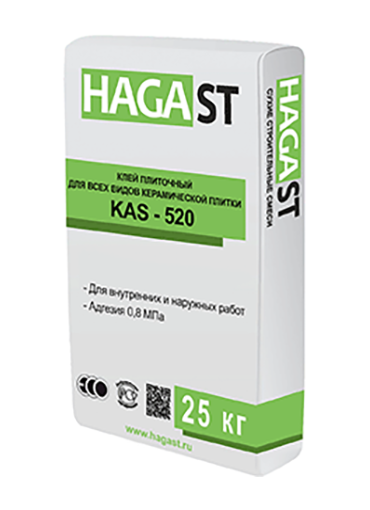 Плиточный клей для керамической плитки и керамогранита HAGAST KAS-520